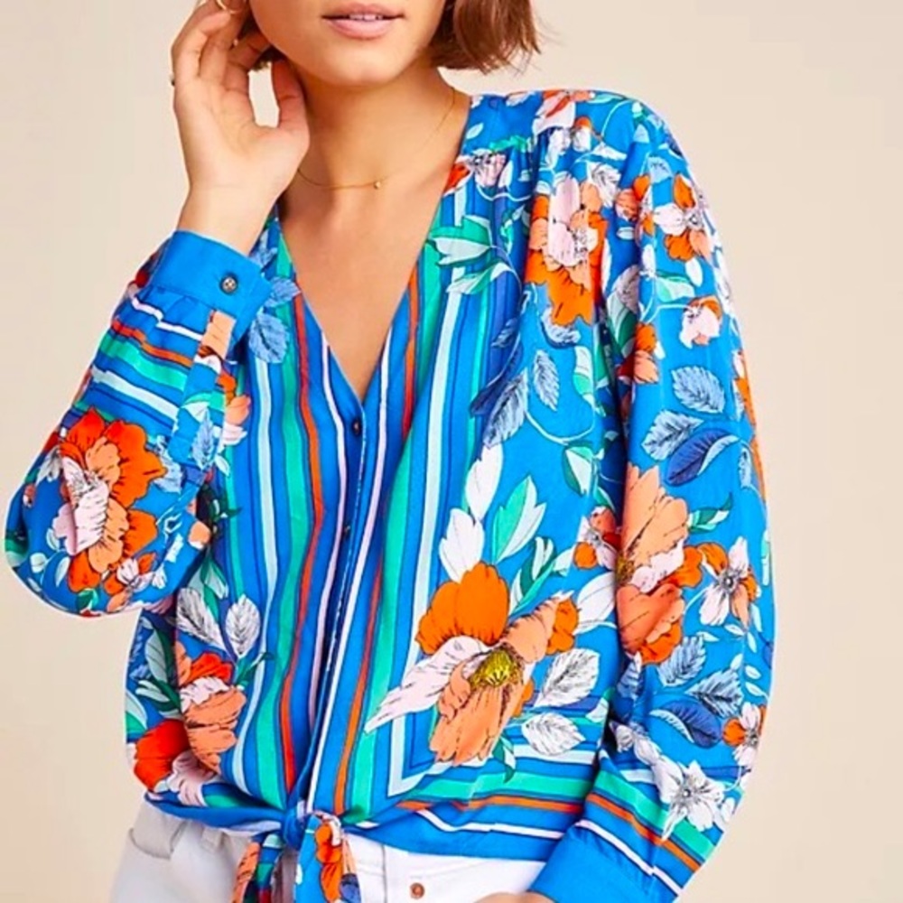 Anthropologie Maeve Elan Scarf-Printed Blouse Women's Sz 2